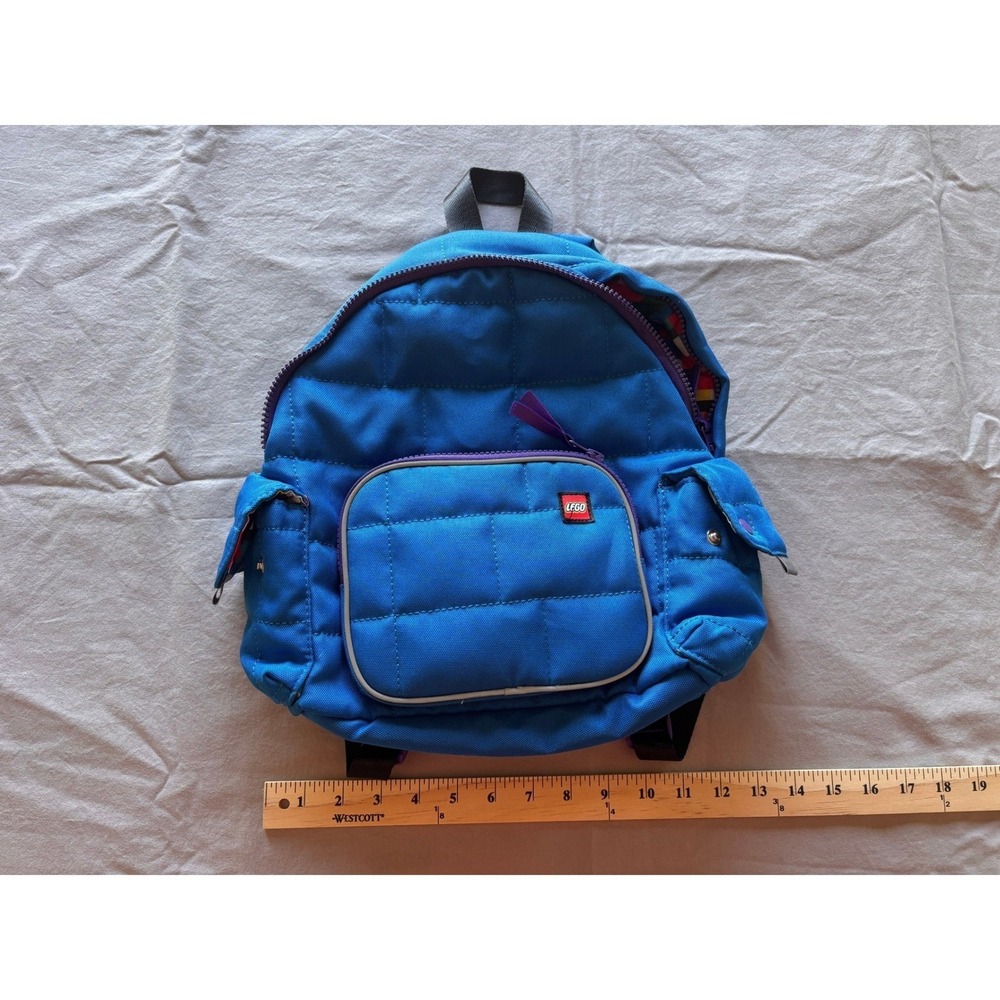 Lego x Target Blue Quilted Brick Backpack Colorful Print Interior Kids Adult